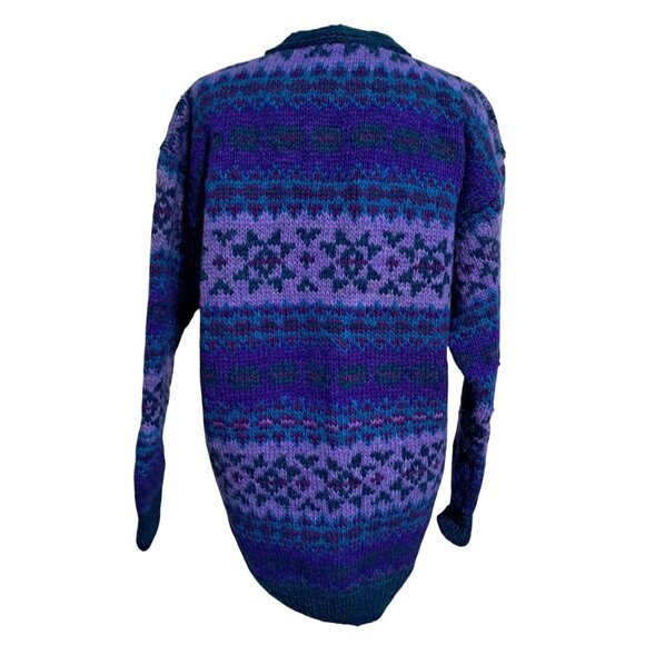Stunning Vintage Himalayan Wool Cardigan Handknit Fair Isle Nepal Blue Gradient - Picture 8 of 11